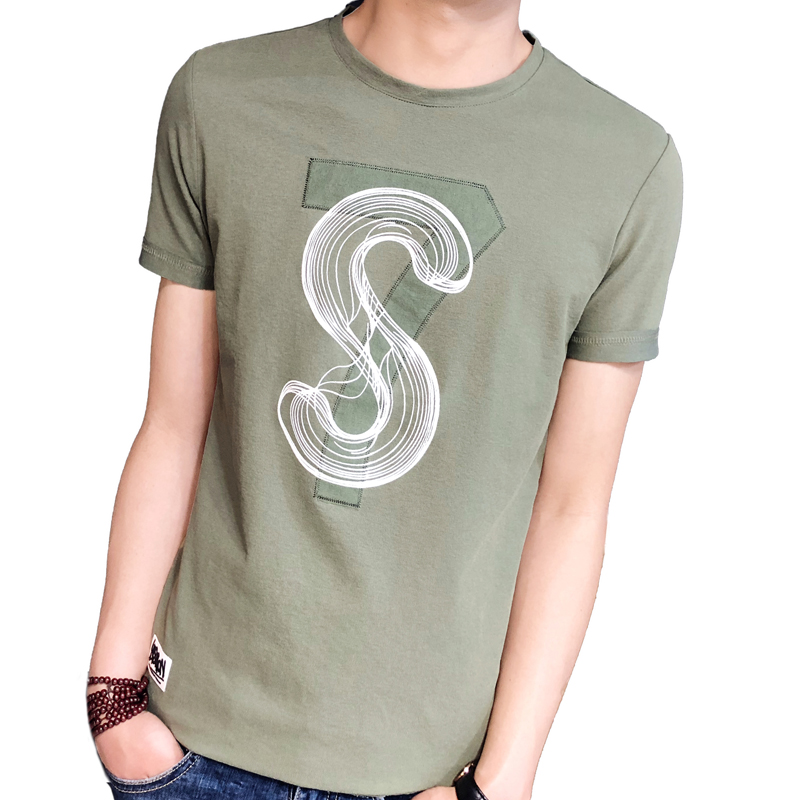 2018夏装年轻男士高品质电脑绣花青少年韩版修身圆领半袖男式体恤