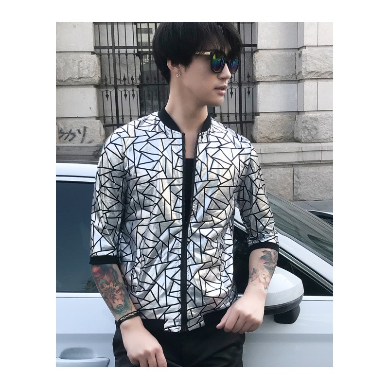 夹克男2018夏款年轻韩版男士修身立领薄款格子防晒衣速干外套男潮
