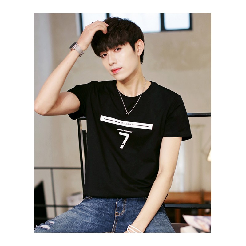 夏季短袖男T恤圆领青年韩版个性帅气修身2018年轻半袖打底上衣服