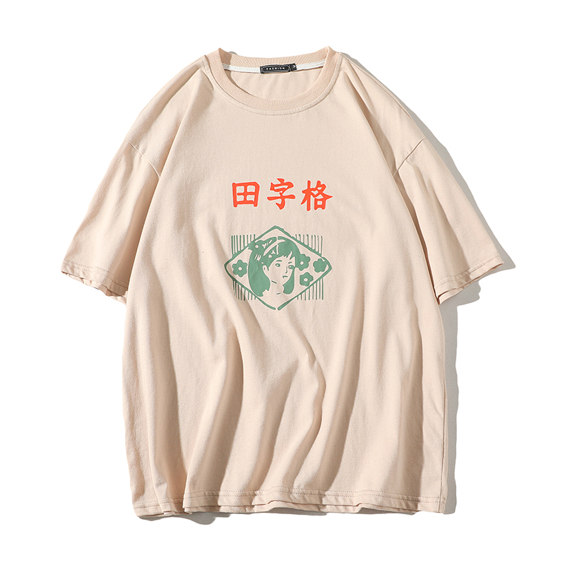 夏季休闲年轻创意田字格印花帅气休闲短袖T恤
