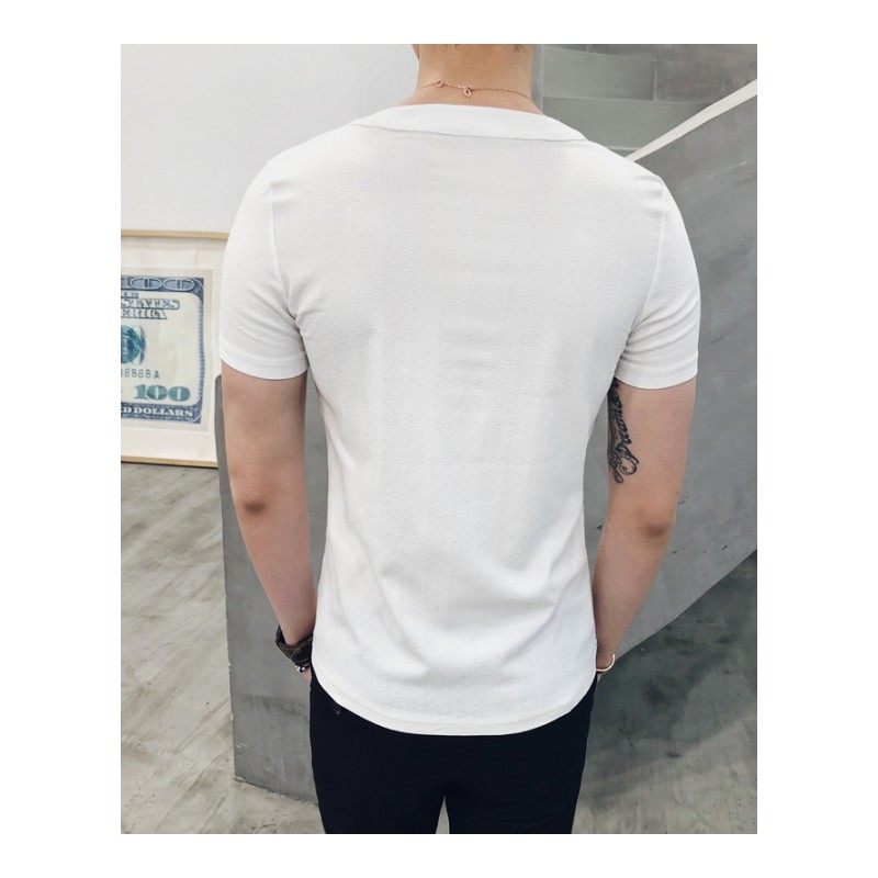 2018夏季年轻T恤男士英伦风韩版修身帅气青年V领短袖T恤百搭上衣