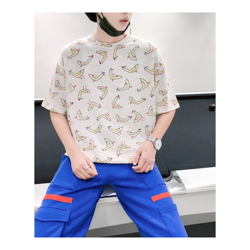 2018夏季卡通T恤韩版五分袖短袖圆领男装体恤衫 宽松休闲半袖半袖