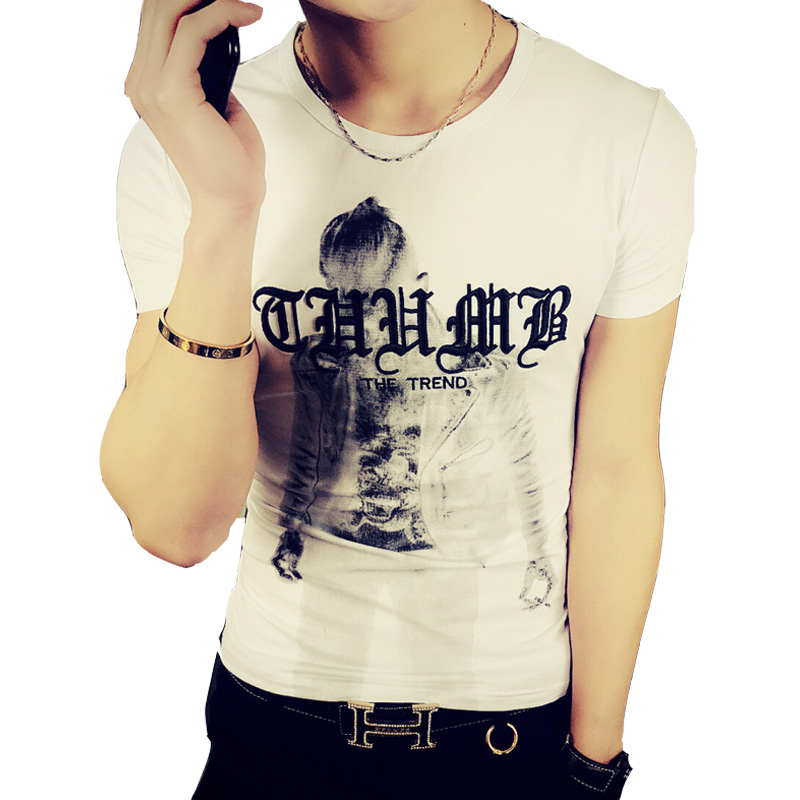 男士短袖T恤圆领夏季韩版修身帅气紧身青年潮牌社会精神小伙体恤