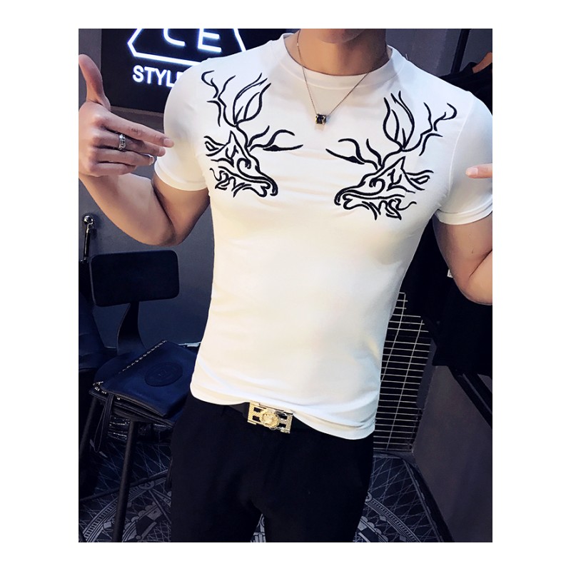 短袖T恤男夏季圆领打底衫2018年轻个性潮男半袖社会小伙修身衣服