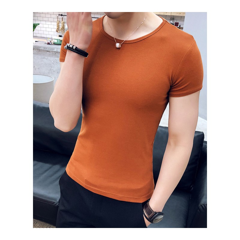 夏季潮韩版修身糖果纯色打底衫半袖夜店紧身男短袖T恤矮个子小码