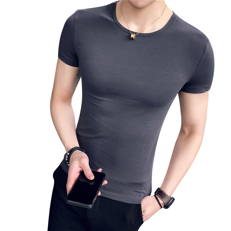 型师基础款T恤男短袖韩版帅气修身纯色体恤衫夏季紧身半截袖