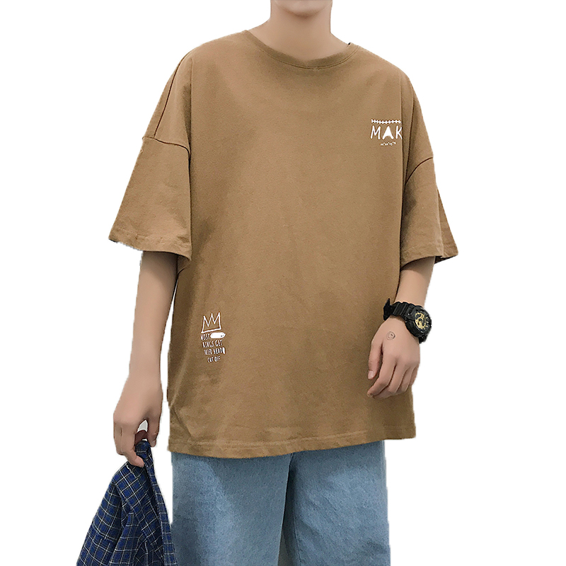 短袖男T恤个性青年学生韩版宽松bf风半截袖上衣服五分中袖7七分袖