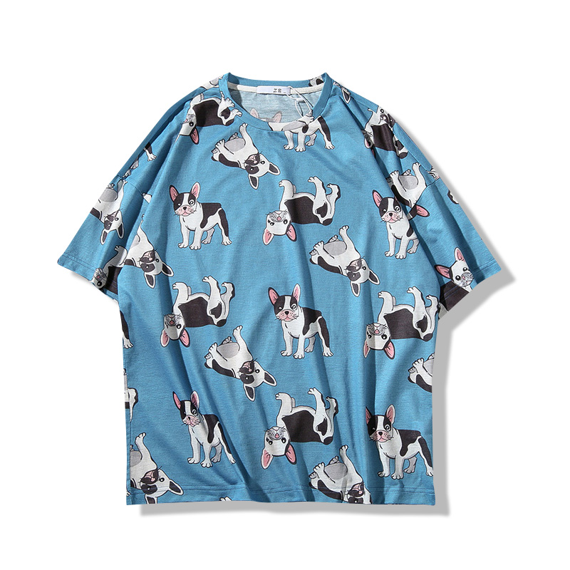 2018夏季年轻男装个性本命年狗五分袖T恤 潮创意印花宽松短袖男