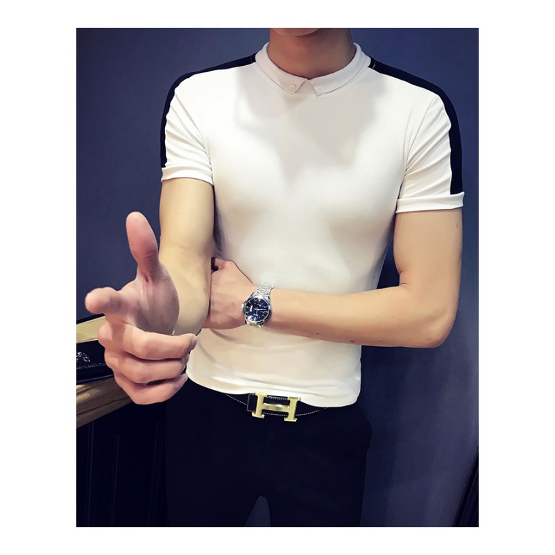 年轻2018硬汉风夏季修身短袖体恤男青少年韩版紧身半袖男式体恤衫