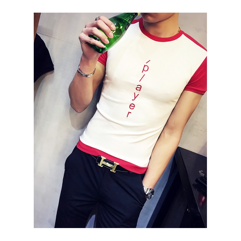 网红短袖男T恤韩版修身夏季打底衫社会小伙T恤潮男半袖上衣服体恤