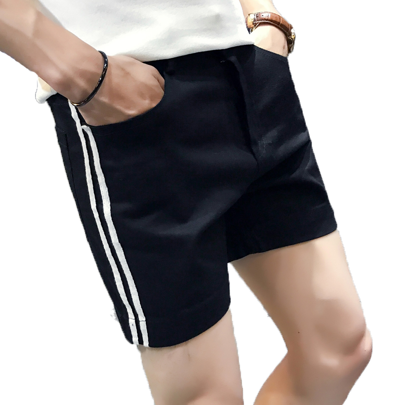 夏款男士纯色修身牛仔短裤撞色织带韩版3分短裤时尚休闲五分裤子