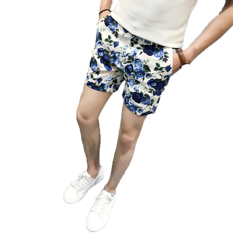 夏款男士修身短裤花色三分裤休闲短裤子花裤衩沙滩度假青少年学生