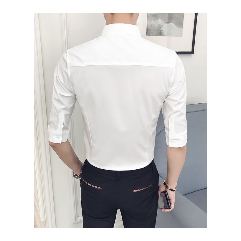 2018春夏款男士韩版五分袖衬衫动物图案短袖衬衣时尚型师工作服