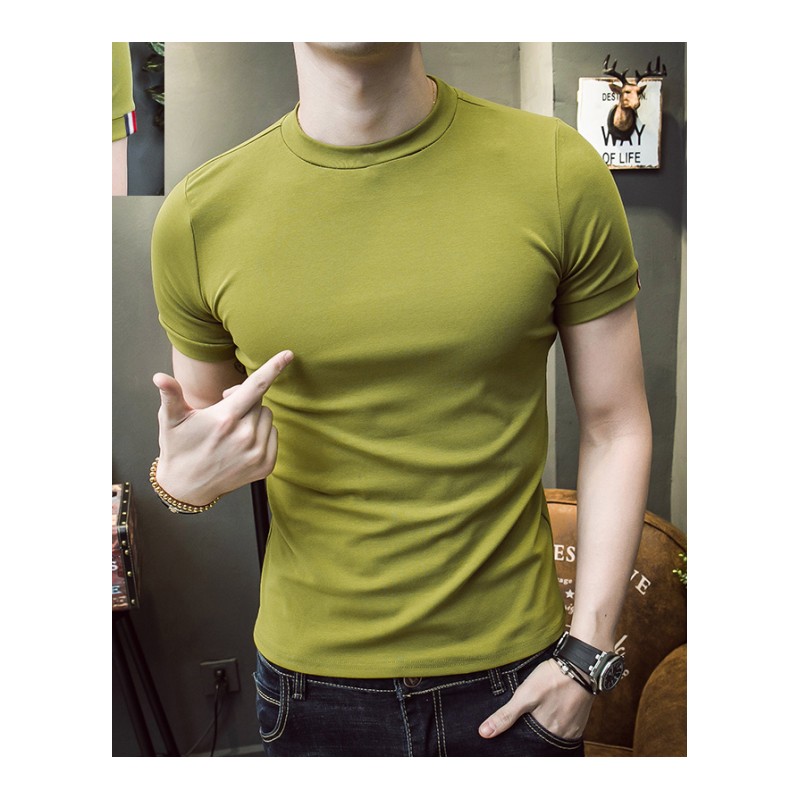 短袖T恤男士纯色韩版体恤打底衫夏款时尚修身圆领半袖男装上衣服
