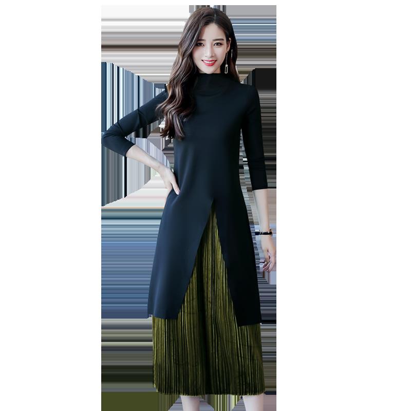 时尚套装裙女韩版秋季女士新品气质长款上衣半身裙修身大码两件套
