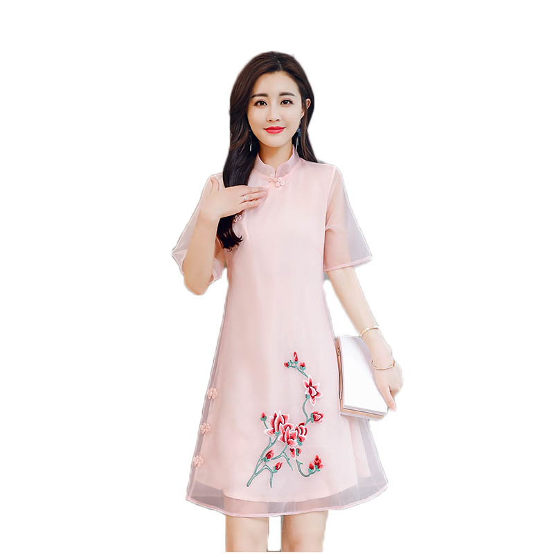 旗袍连衣裙夏女女士季新品改良民族风少小个子温柔裙仙女粉色裙子