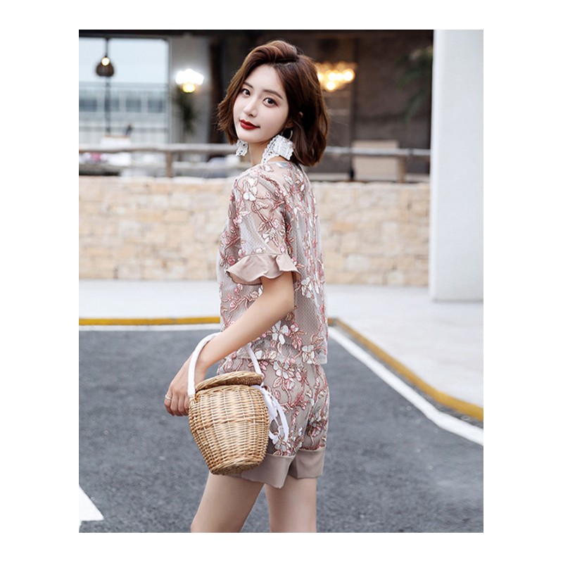 女士雪纺蕾丝小香风套装韩版新品女装夏装清凉小个子小心机短裤子