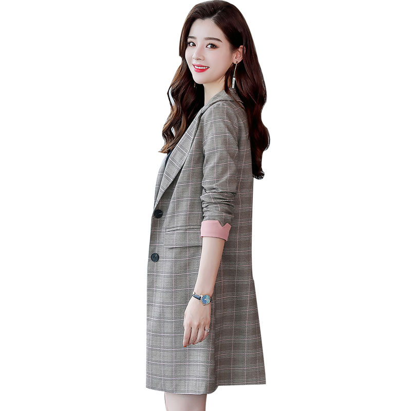 风衣女中长款韩版秋季女士新品修身气质时尚复古格子大码西装外套