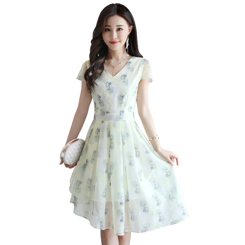 雪纺连衣裙女士夏装新品韩版修身中长款小个子碎花小清新仙女裙子