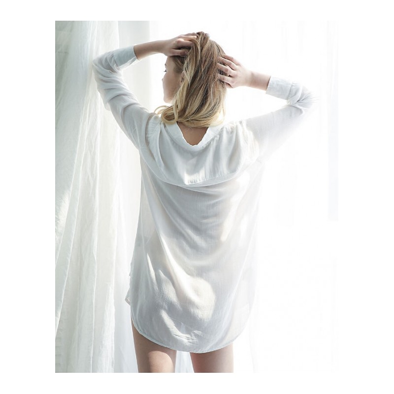 未满性感睡衣女夏季睡裙长款白衬衫大码家居服可外穿火辣情趣白色