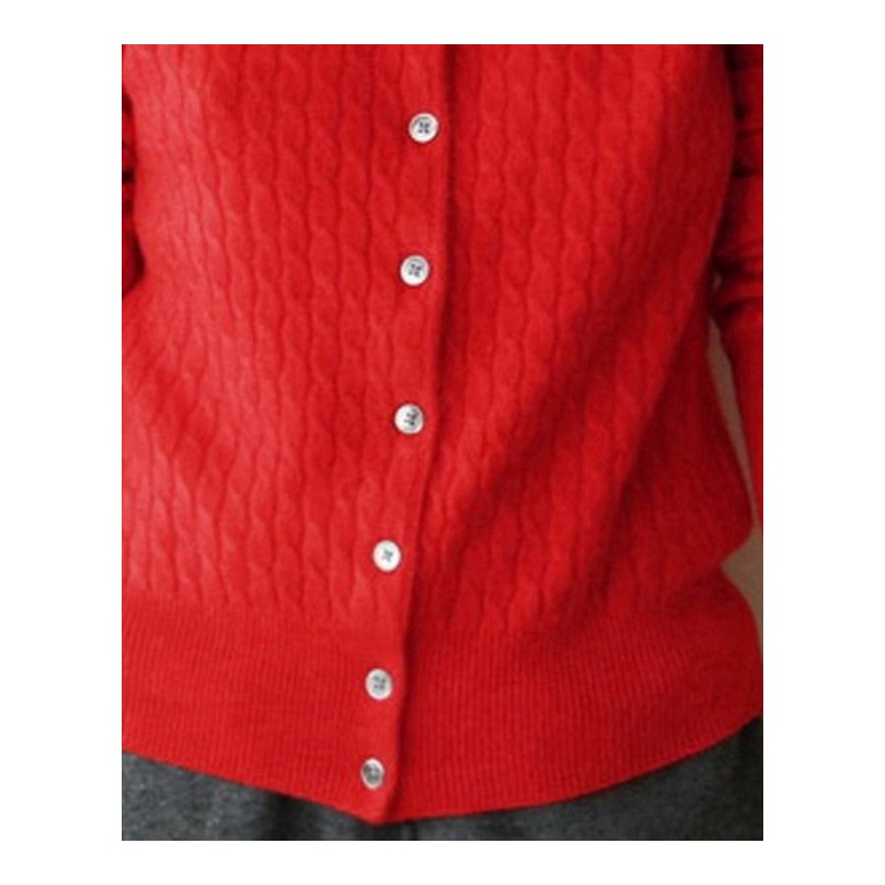 18秋冬季新款女士羊绒衫纯色圆领修身麻花羊绒衫加厚针织衫开衫