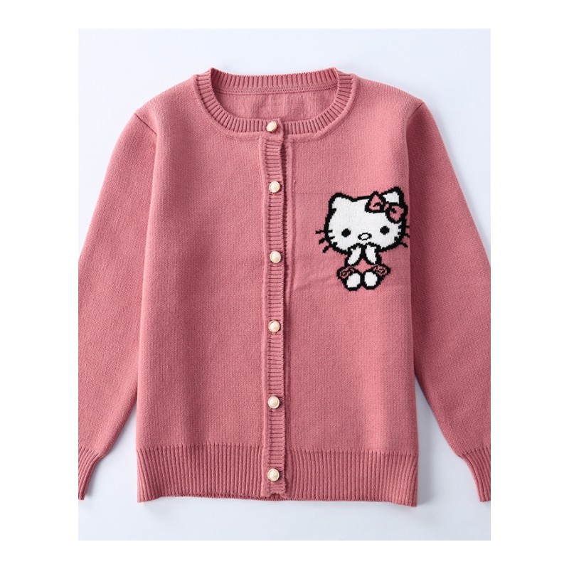 儿童羊毛衫女童韩版外套KT猫童装加厚针织衫宝宝圆领开衫