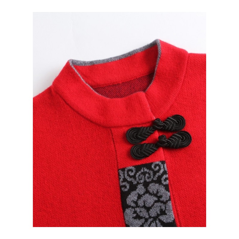 中老年短款羊绒衫女士秋冬大红色大码毛衣开衫妈妈装加厚针织