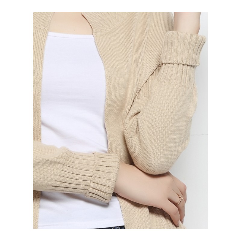 女式秋冬新款山羊绒衫 纯色长开衫双兜加厚羊绒衫外套针织衫