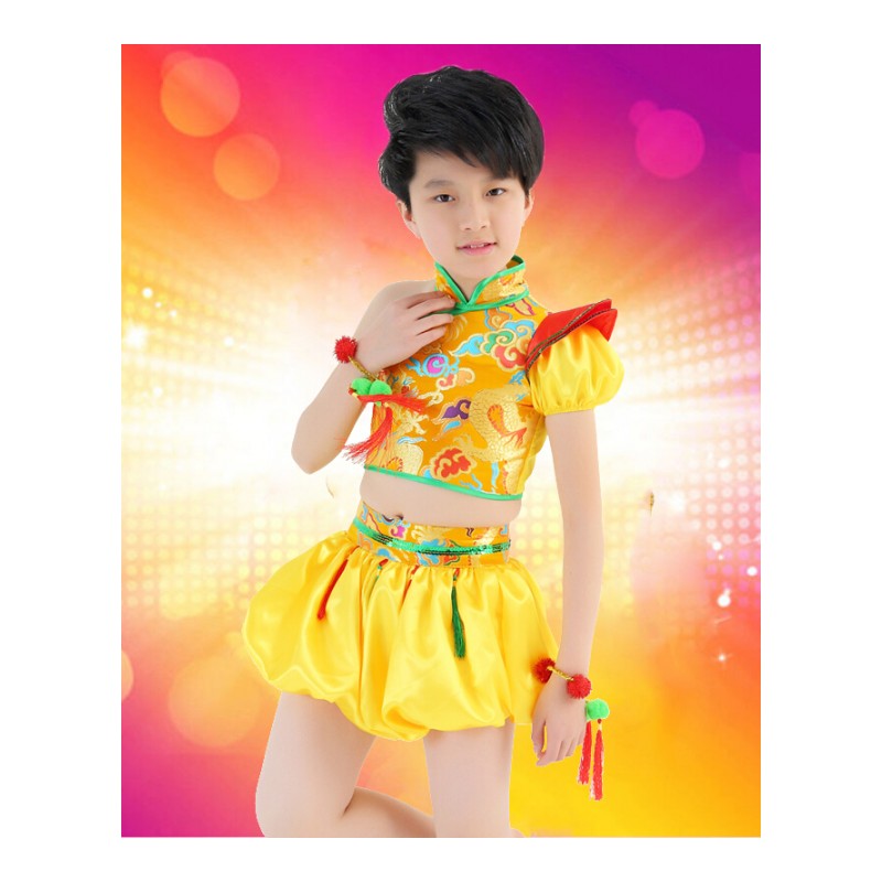 六一儿童肚兜演出服男女童民族中国风舞蹈服幼儿古装腰鼓表演服装