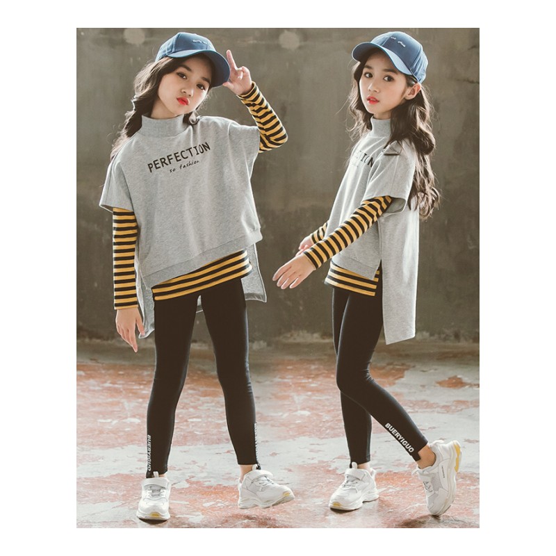 女童套装2018秋装时髦韩版童装儿童休闲装中大童运动卫衣三件套潮
