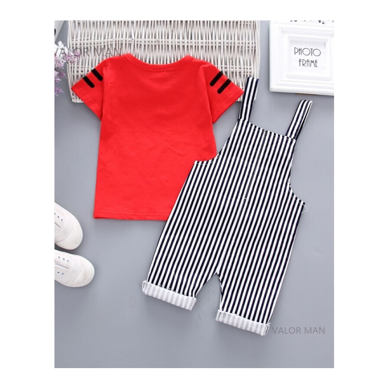 宝宝夏装2018新款婴儿衣服童装儿童短袖3岁男童T恤背带裤两件套