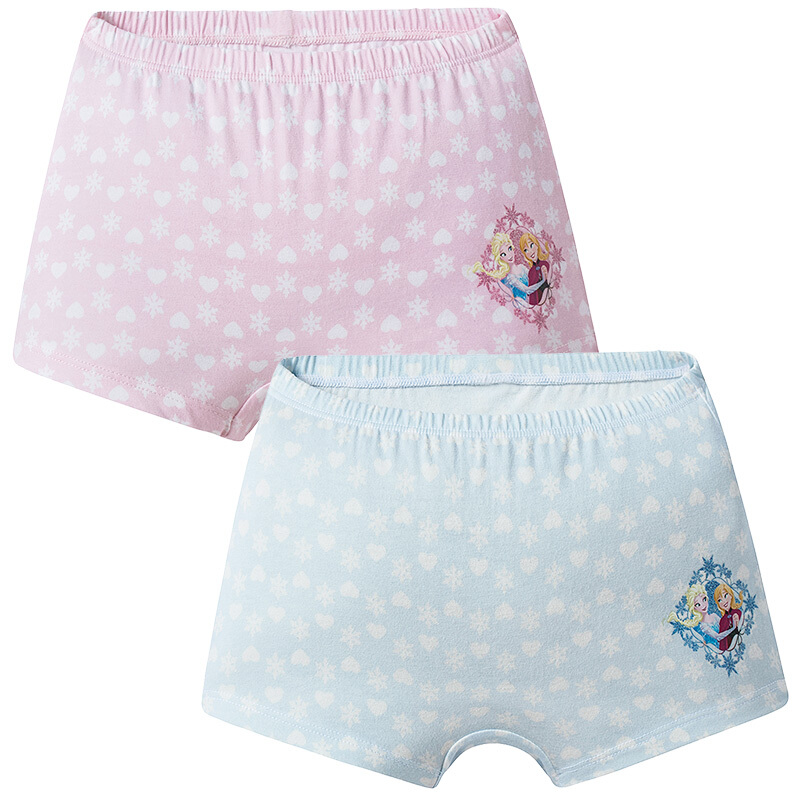2条装冰雪奇缘女童内裤纯棉弹力平角内裤爱莎公主粉色蓝色粉色+蓝色
