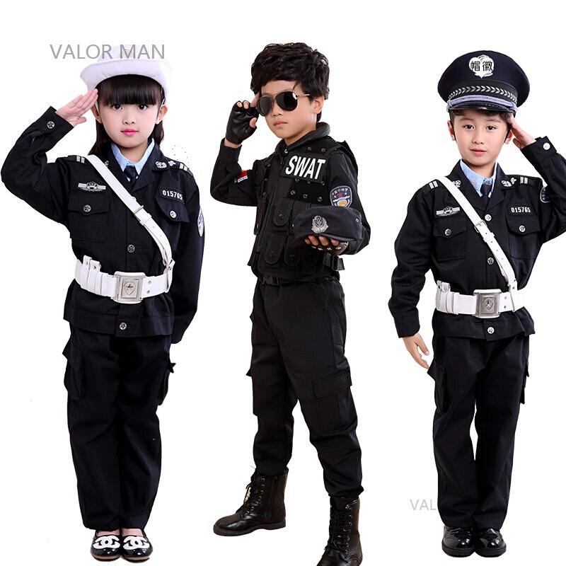 儿童警服特警套装男女童幼儿园小警察交警制服舞台黑猫警长表演服
