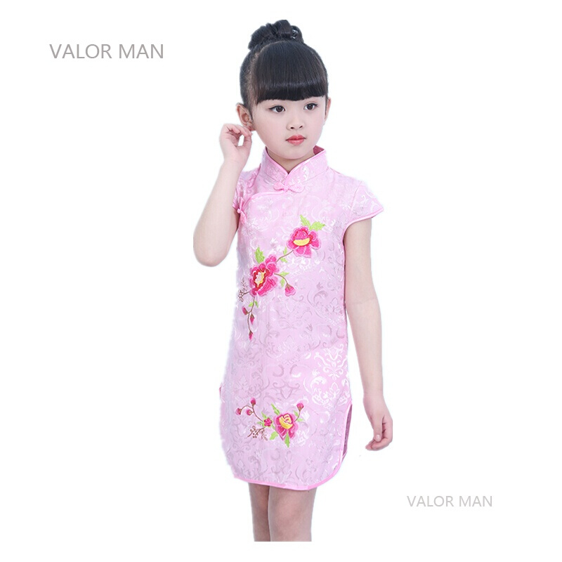 儿童旗袍夏季女童唐装中国民族风绣花短袖小孩女孩公主童装礼服
