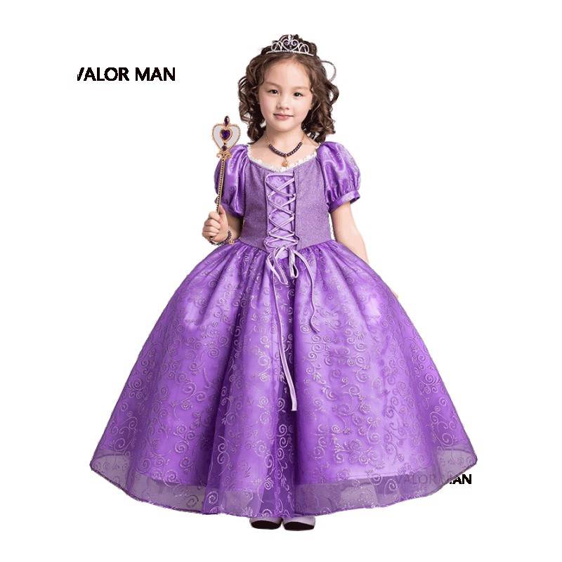 长乐佩公主裙女童礼服儿童白雪公主裙圣诞节演出服装秋紫色(长公主)买就送头饰