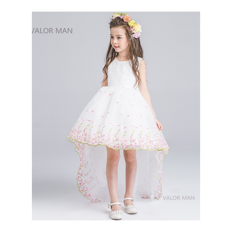 女童公主裙儿童白色婚纱粉色花童礼服蓬蓬裙夏季钢琴演出服