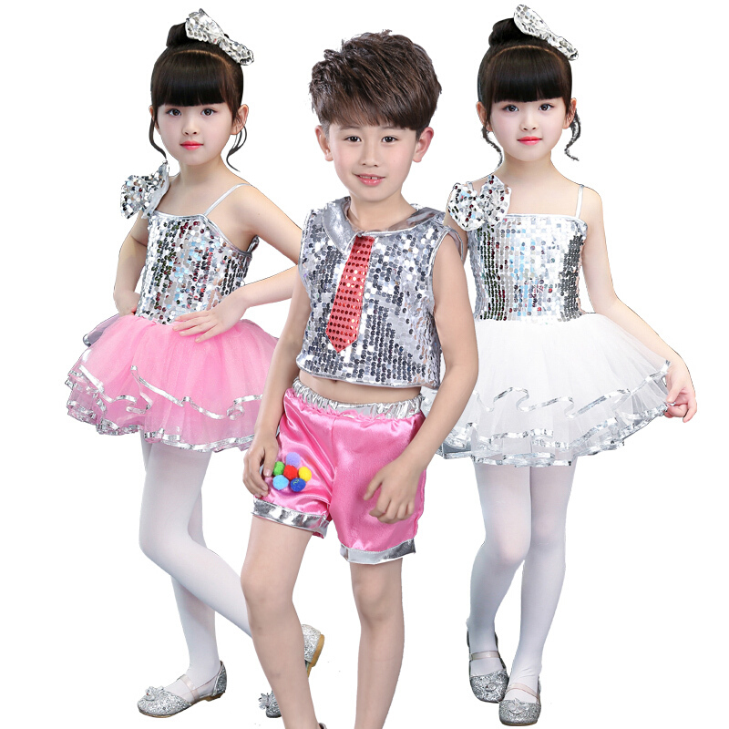 六一儿童节表演服女童蓬蓬纱裙幼儿园带演出服亮片爵士舞蹈服装