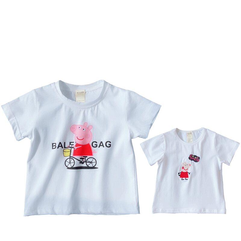 儿童半袖体恤亲子装2018新款韩版男女童社会人短袖T恤母子母女装