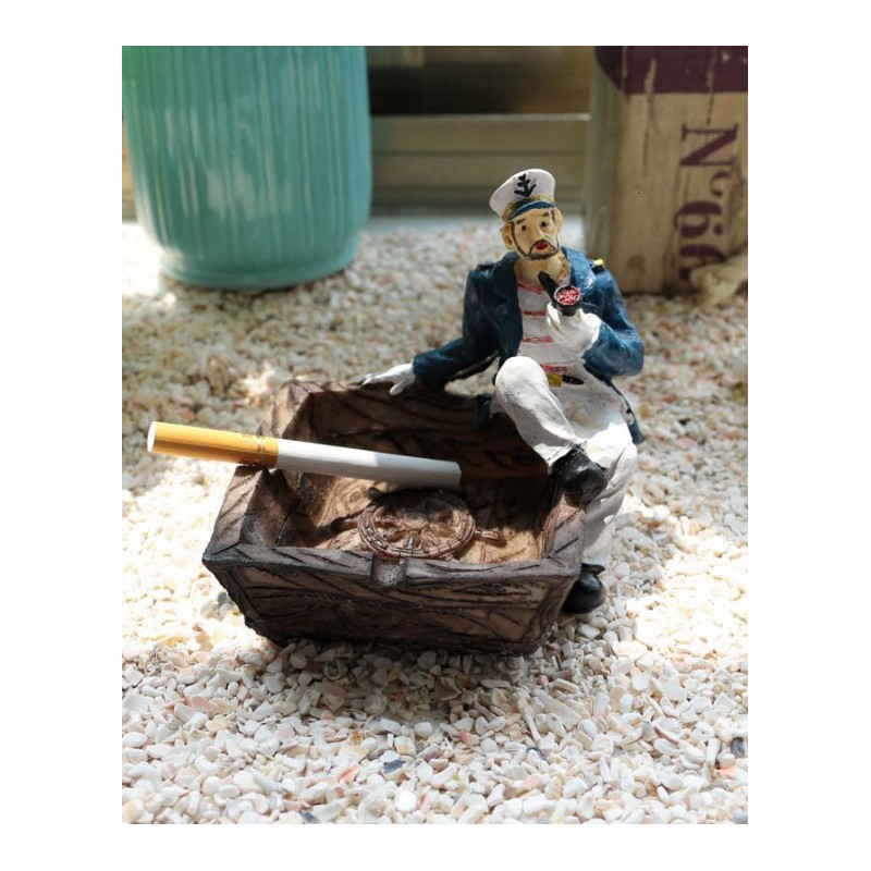 家居装饰复古烟灰缸创意船长海盗收纳烟灰缸地中海风格装饰灭烟皿-海盗款D-领结款