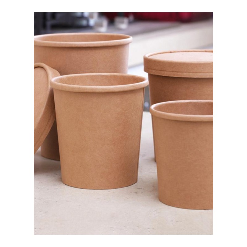 牛皮纸一次性汤碗加厚卡纸外卖汤桶圆形打包碗快餐盒-26盎司汤碗-一套50只