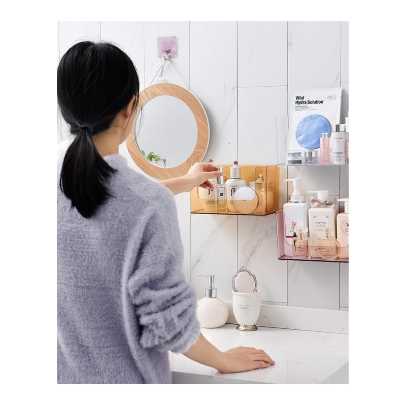 透明桌面化妆护肤品面膜收纳盒子免打孔浴室墙上壁挂卫生间置物架