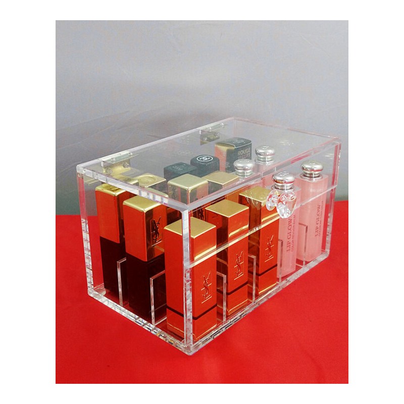 收纳盒亚克力材质透明防方形有盖内部分隔彩妆店指甲油口红收纳盒