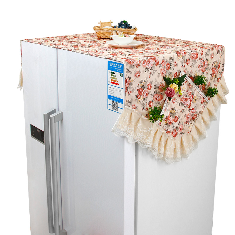 海尔双冰箱罩防尘罩对开冰箱盖巾收纳袋蕾丝三开大冰箱盖布