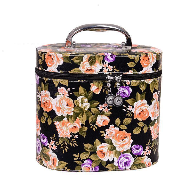 大容量化妆箱圆桶印花化妆包旅行手提包洗漱收纳包手提收纳盒