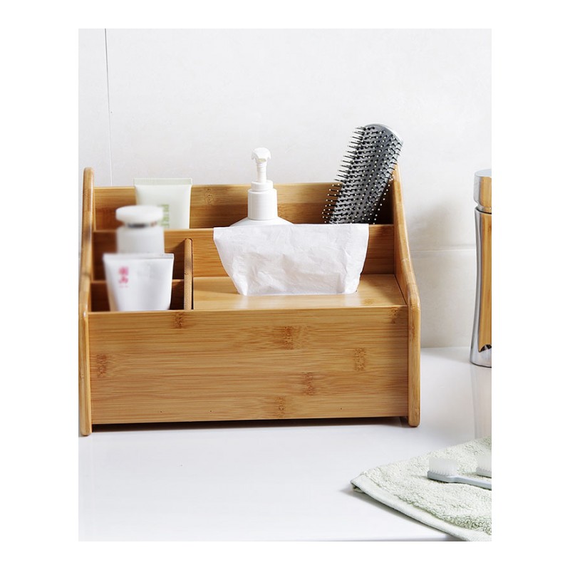 竹质纸巾盒杂物盒多功能创意桌面遥控器收纳盒客厅茶几化妆品整理盒