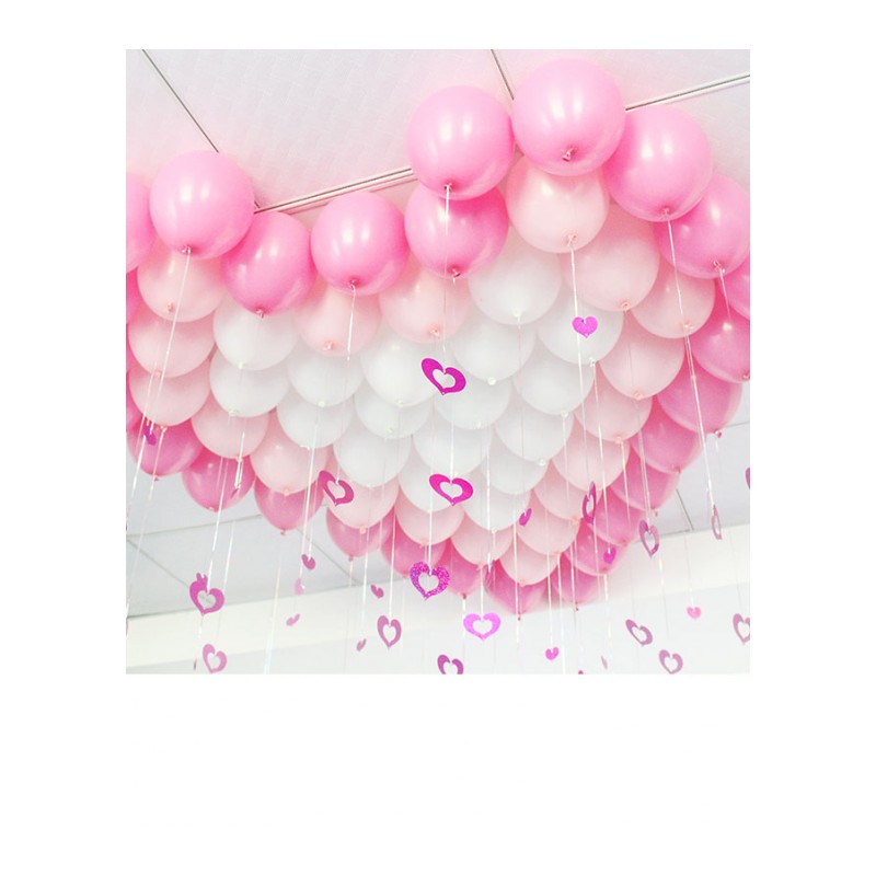生日气球哑光气球布置装饰派对天花板装饰雨丝坠气球-粉色渐变心形坠套餐一