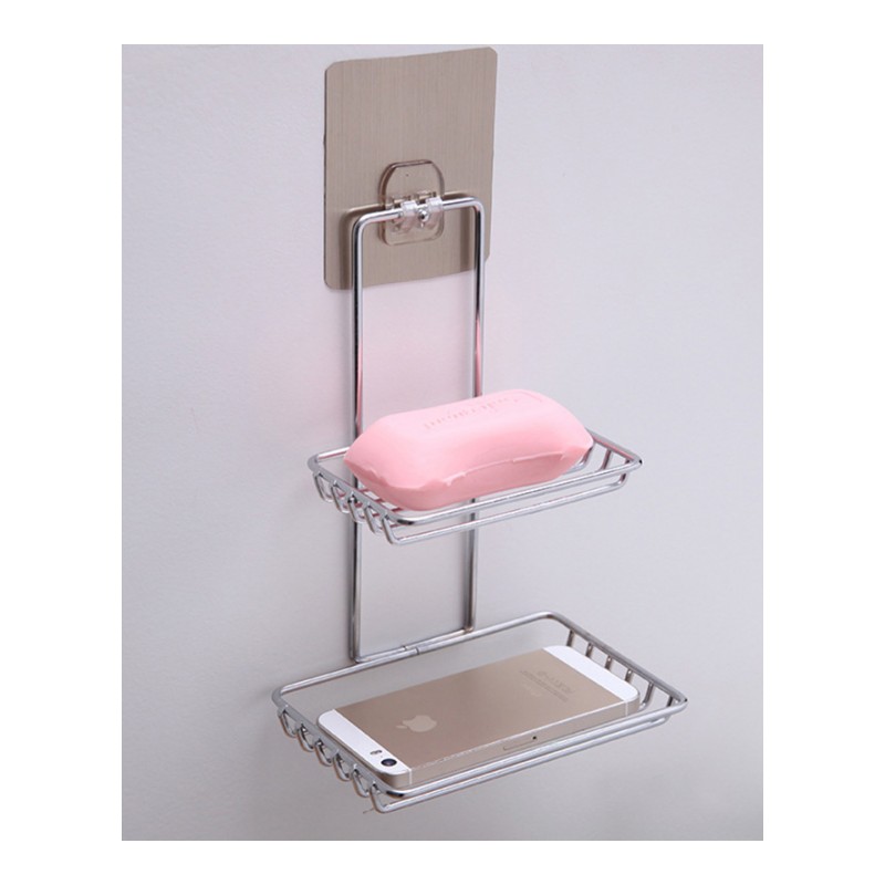 肥皂盒创意浴室壁挂肥皂架沥水大号香皂盒双层吸盘卫生间皂托-双层带钩