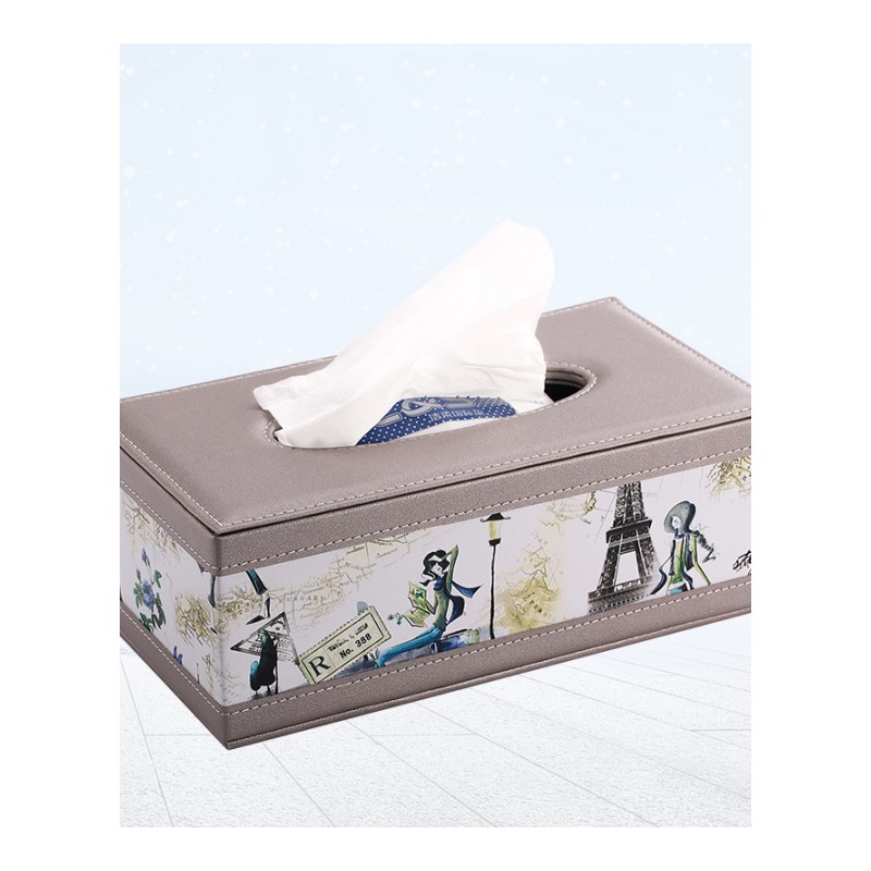 车载纸巾盒简约时尚实木餐厅PU皮革抽纸盒创意桌面餐巾纸盒-清新淡雅小号