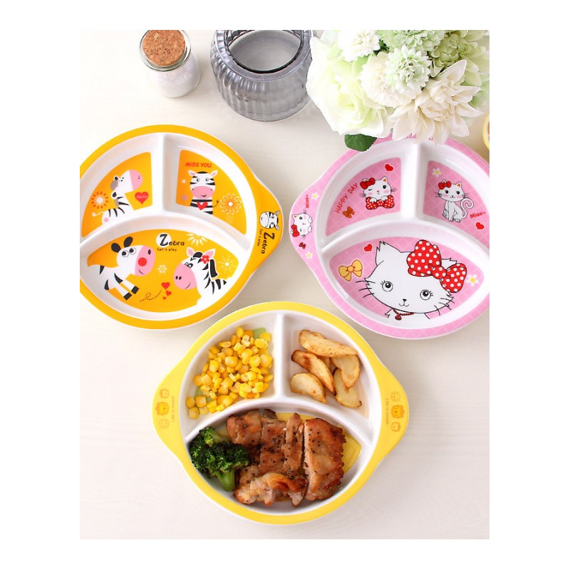儿童餐盘家用陶瓷儿童套装餐具分格盘子创意卡通宝宝早餐盘子分隔-斑马长方格盘