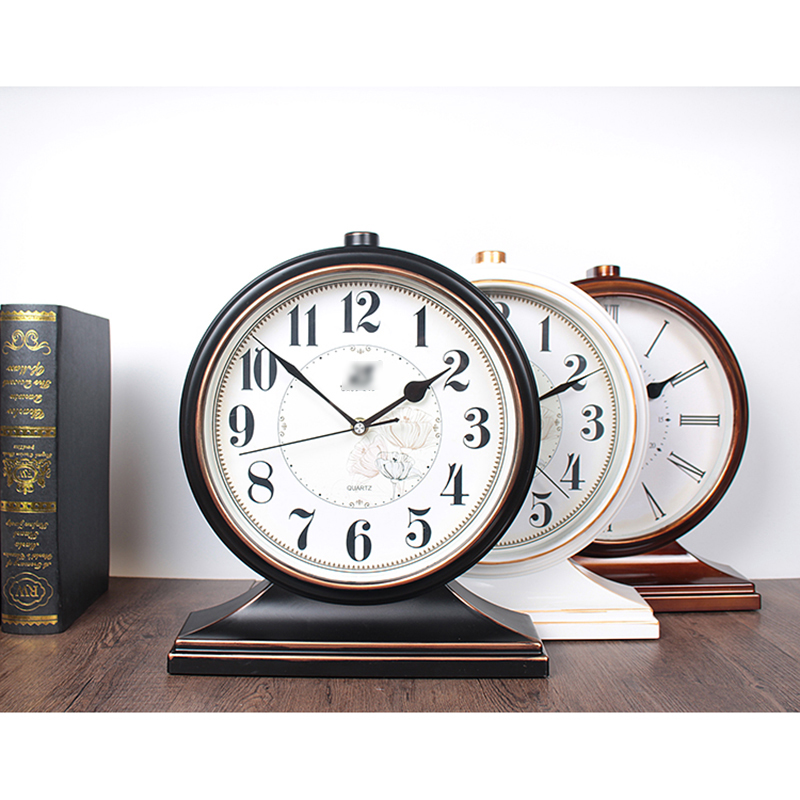 创意静音闹钟桌面摆件欧式复古座钟家居客厅台式钟表钟饰电子时钟-黑色(10英寸)